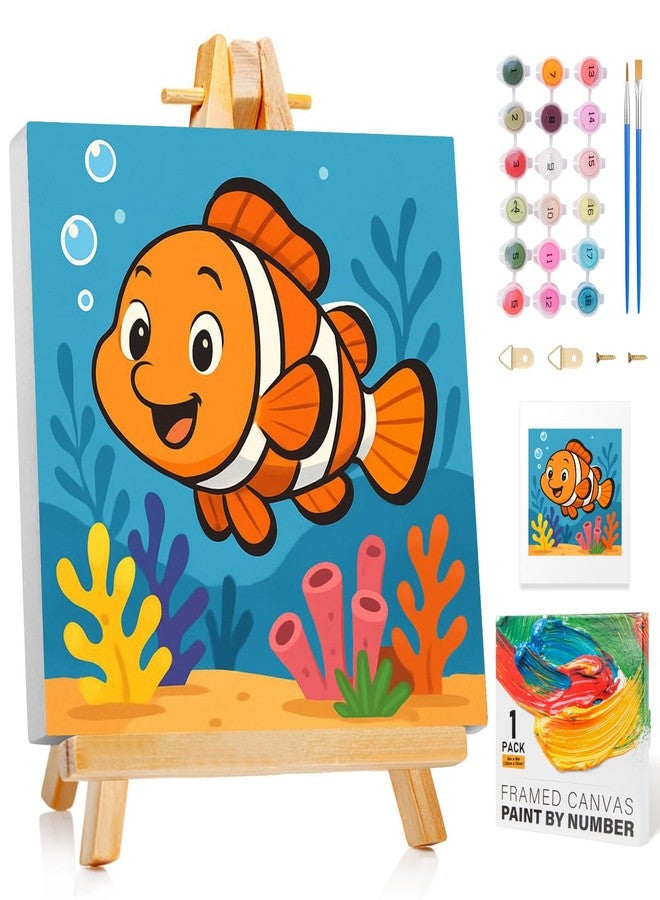 GEEHEIY Paint by Numbers Kit for Kids with Frame - Without Easel, Fish Paint by Number for Kids Ages 4-8-12, DIY Acrylic Oil Painting for Home Wall Decor (8 x 8 inch) - Image 1